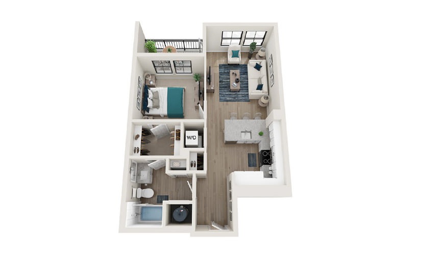A1 - 1 bedroom floorplan layout with 1 bath and 689 square feet.