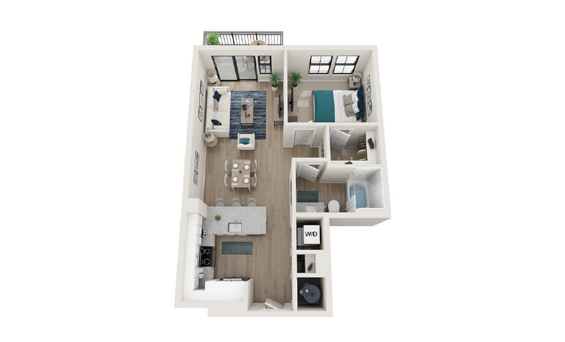 A4 - 1 bedroom floorplan layout with 1 bath and 724 square feet.