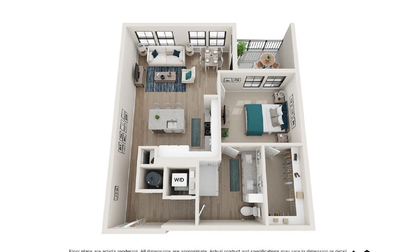 A7 - 1 bedroom floorplan layout with 1 bath and 872 square feet.