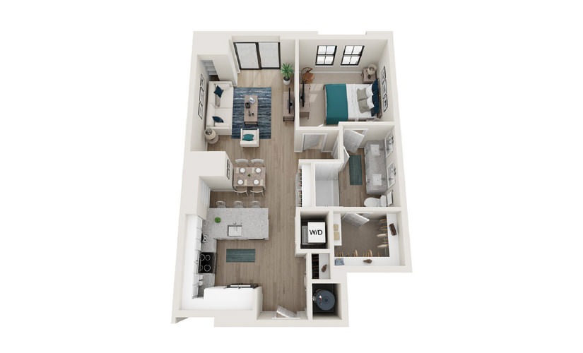 A9 - 1 bedroom floorplan layout with 1 bath and 764 square feet.