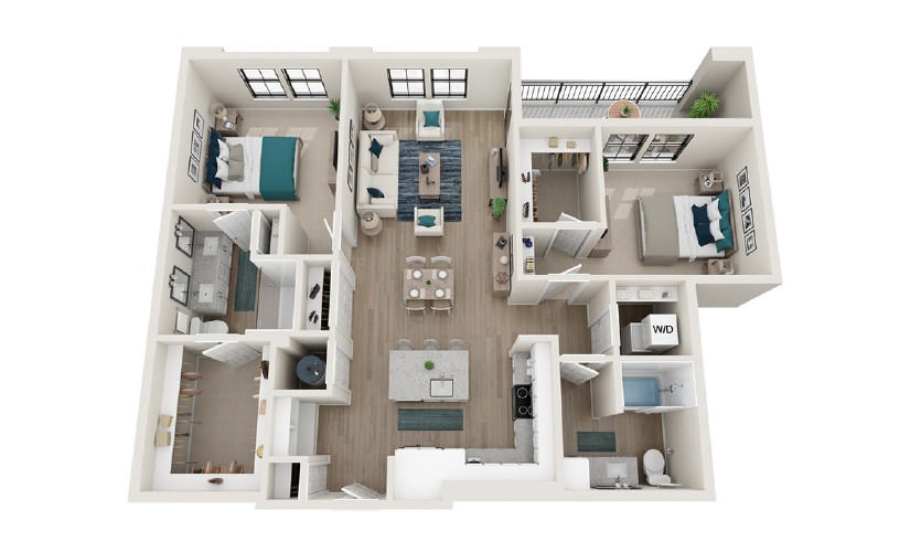 B14 - 2 bedroom floorplan layout with 2 baths and 1270 square feet.