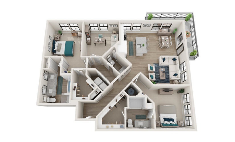 B17 - 2 bedroom floorplan layout with 2.5 baths and 1627 square feet.