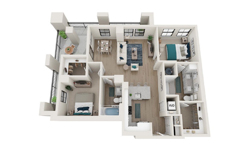 B18 - 2 bedroom floorplan layout with 2 baths and 1130 square feet.