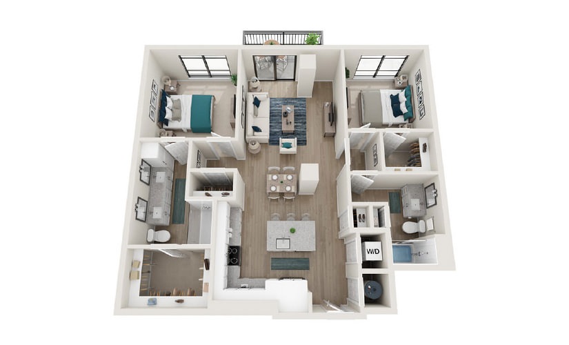 B9 - 2 bedroom floorplan layout with 2 baths and 1178 square feet.