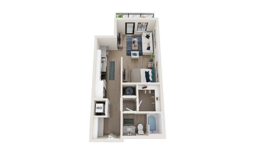 S2 - Studio floorplan layout with 1 bath and 565 square feet.